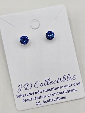 Swarovski Crystal Elements Silver Stud Earrings Sapphire Blue 1 carat Bridal